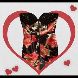 Sherri Hill Sequin Bodice Black Floral Dress 12 XC Prom Wedding Formal